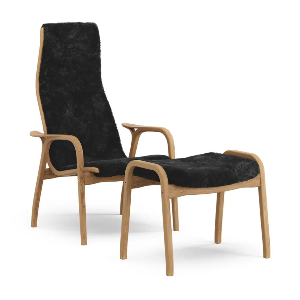 Swedese Armchairs & Footstools*Lamino armchair and footstool oiled oak/sheepskin, Black