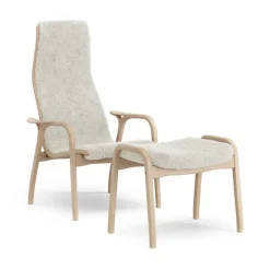 Swedese Armchairs & Footstools*Lamino armchair and footstool varnished beech/sheepskin, Off- White