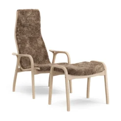 Swedese Armchairs & Footstools*Lamino armchair and footstool varnished beech/sheepskin, Sahara (nougat-) Brown