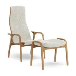Swedese Armchairs & Footstools*Lamino armchair and footstool oiled oak/sheepskin, Off- White
