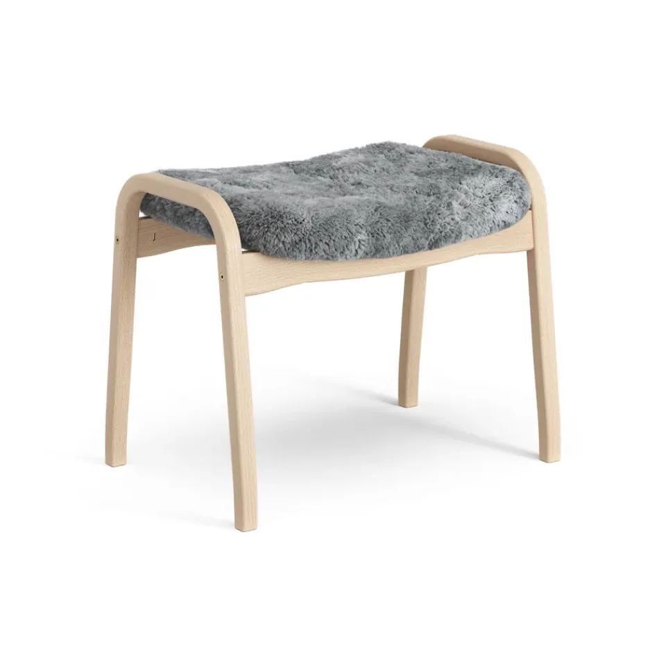 Swedese Armchairs & Footstools*Lamino foot stool laquered beech/sheep skin, Scandinavian Grey