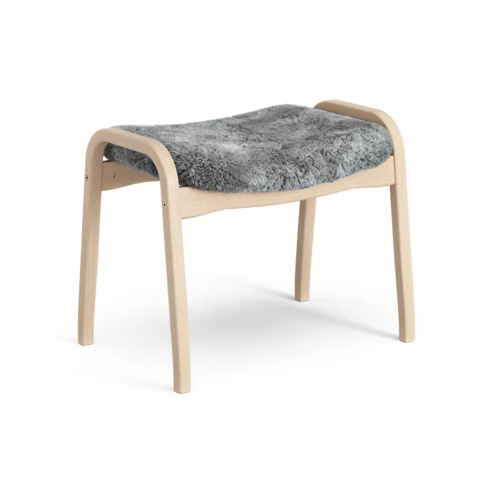 Swedese Armchairs & Footstools*Lamino foot stool laquered beech/sheep skin, Scandinavian Grey