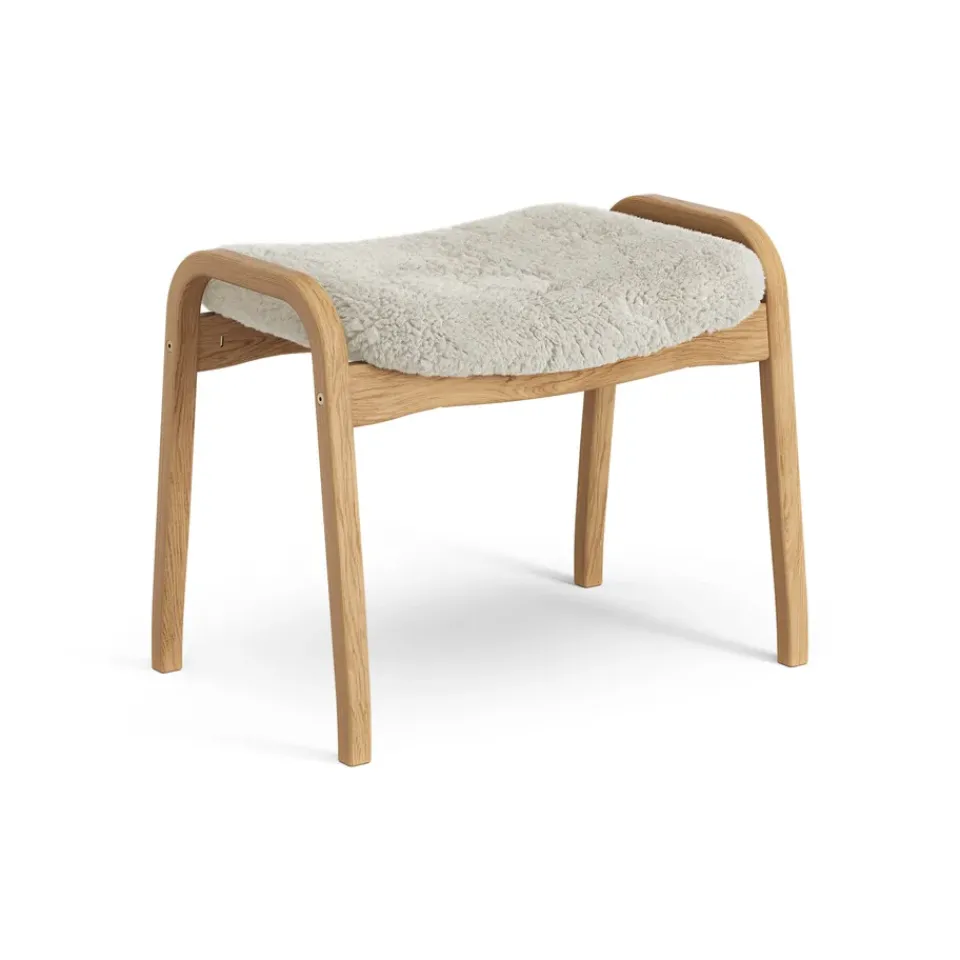 Swedese Armchairs & Footstools*Lamino foot stool oiled oak/sheep skin, Moonlight Beige