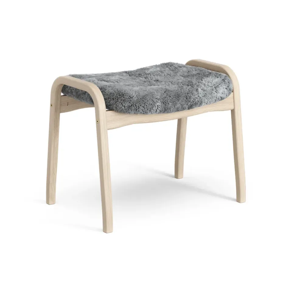 Swedese Armchairs & Footstools*Lamino foot stool white pigmented oak/sheep skin, Scandinavian Grey