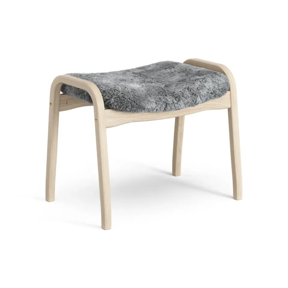 Swedese Armchairs & Footstools*Lamino foot stool white pigmented oak/sheep skin, Scandinavian Grey