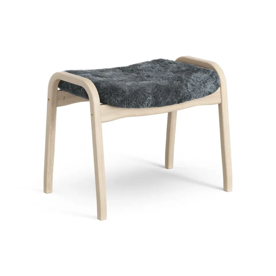 Swedese Armchairs & Footstools*Lamino foot stool white pigmented oak/sheep skin, Charcoal (dark grey) Beige
