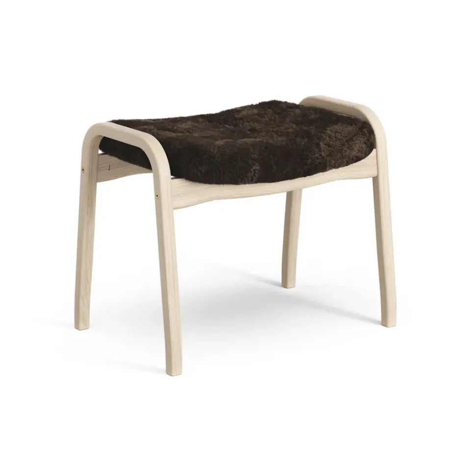Swedese Armchairs & Footstools*Lamino foot stool white pigmented oak/sheep skin, Espresso (brown) Beige