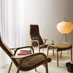 Swedese Armchairs & Footstools*Lamino footstool, Sheepskin scandinavian , natural lacquered walnut Grey
