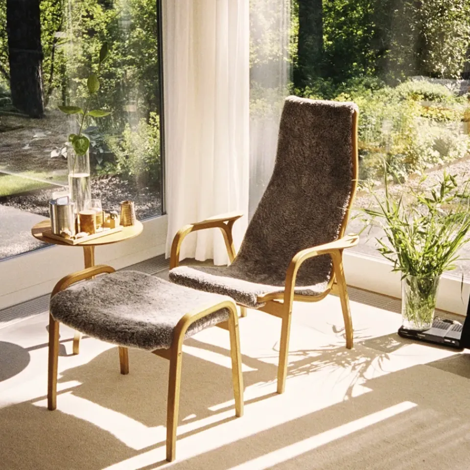 Swedese Armchairs & Footstools*Lamino footstool, Sheepskin scandinavian , natural lacquered walnut Grey