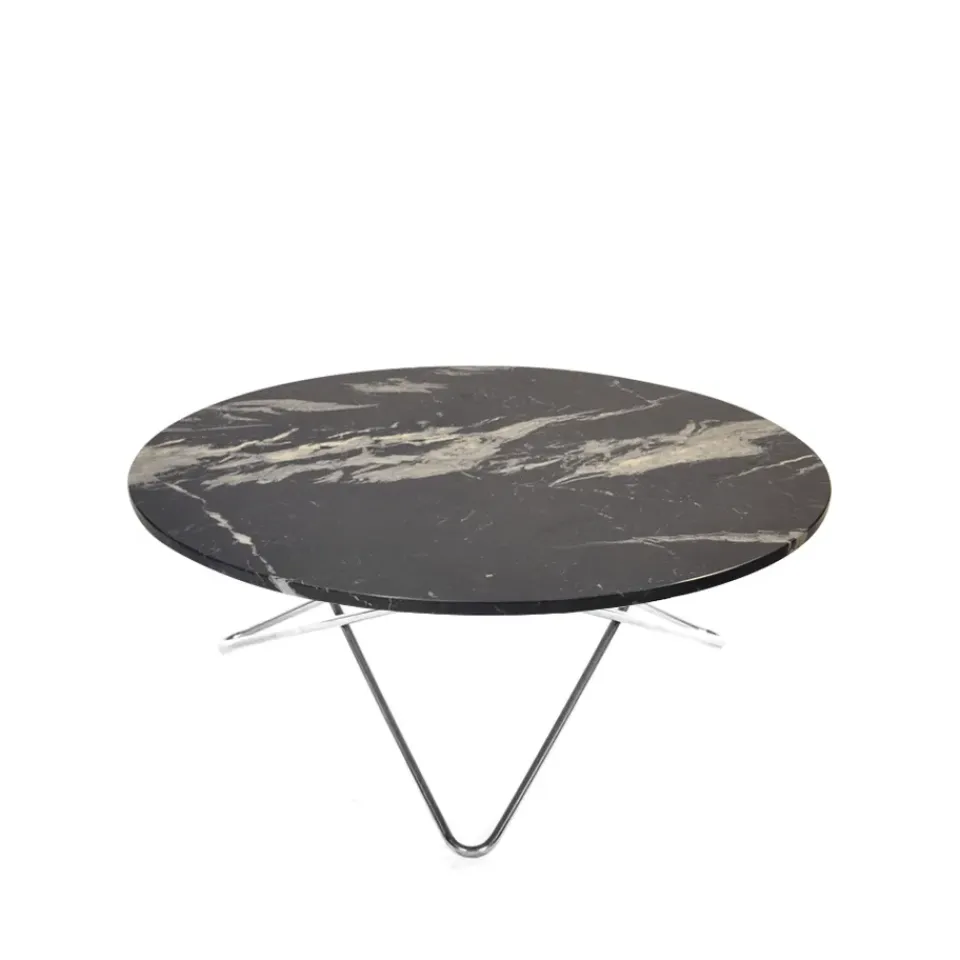 OX Denmarq Coffee Tables*Large O Table coffee table, Marble marquina matt. stainless steel stand Black