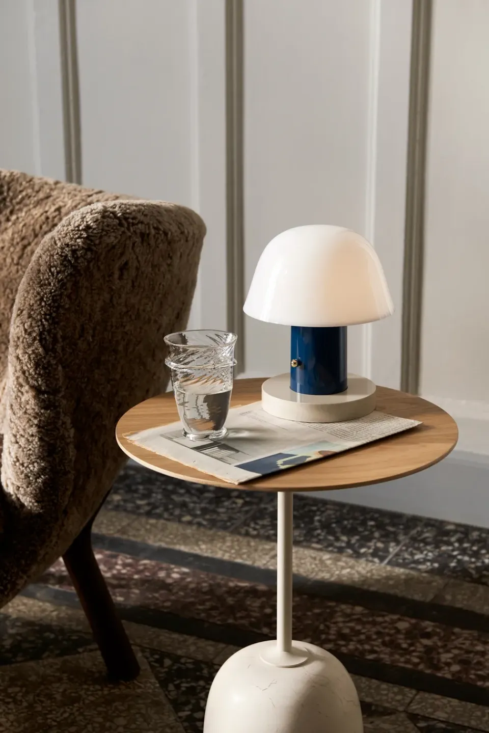 &Tradition Side Tables*Lato side table LN8, Lacquered oak-Crema diva marble BeigeWhite