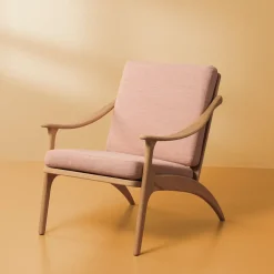 Warm Nordic Armchairs & Footstools*Lean Back Canvase arm chair white oiled oak, Pale rose Pink