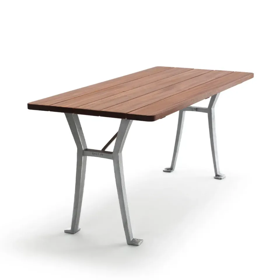 Byarums bruk Table For Outdoor Use*Lessebo table, Mahogany, raw aluminum stand BrownSilver-coloured