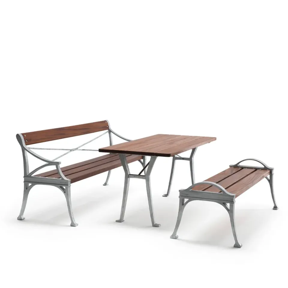 Byarums bruk Table For Outdoor Use*Lessebo table, Mahogany, raw aluminum stand BrownSilver-coloured