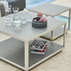 Cane-line Table For Outdoor Use|Outdoor Lounge Furniture*Level coffee table teak 79x79 cm, Lava grey Brown