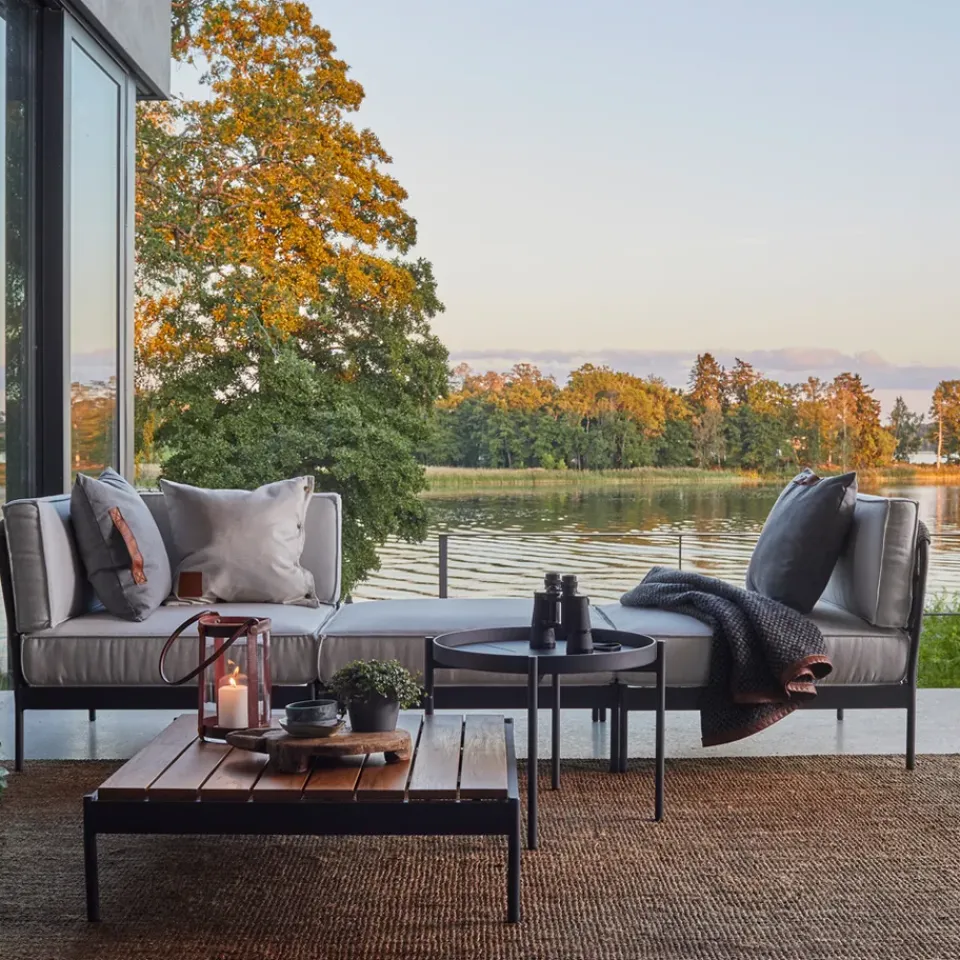 Skargaarden Outdoor Lounge Furniture|Garden Sofas & Garden Benches*Lidö modular sofa, Sunbrella Deave silver , foot stool, d. aluminium frame Grey