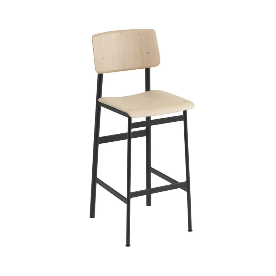 Muuto Bar Stools*Loft barstool, Oak, high, black steel legs Beige