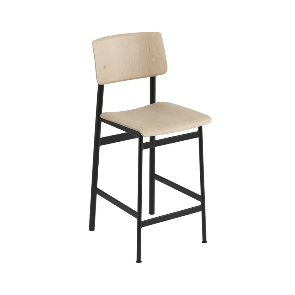 Muuto Bar Stools*Loft barstool, Oak, low, black steel legs Beige