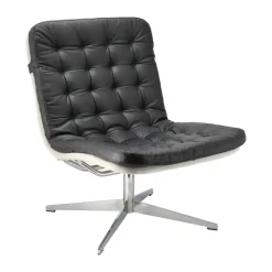 1898 Armchairs & Footstools*Loholm armchair with swivel function, leather-Bern Beige 0341 Black