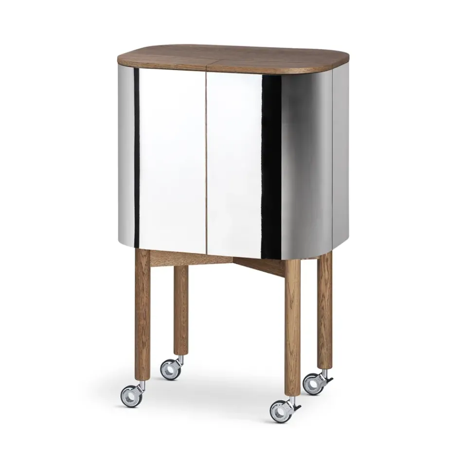 Northern Display & Glass Cabinets*Loud bar cabinet on wheels, Smoked oak BrownSilver-coloured