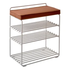 Maze Stools*Lower East Seat shelf-stool 50x28x58 cm, White-cognac leather WhiteBrown
