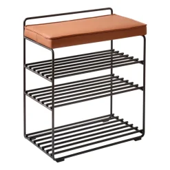Maze Stools*Lower East Seat shelf-stool 50x28x58 cm, Black-cognac leather BlackBrown