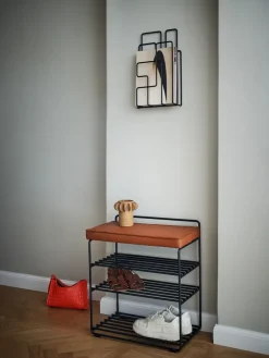 Maze Stools*Lower East Seat shelf-stool 50x28x58 cm, Black-cognac leather BlackBrown