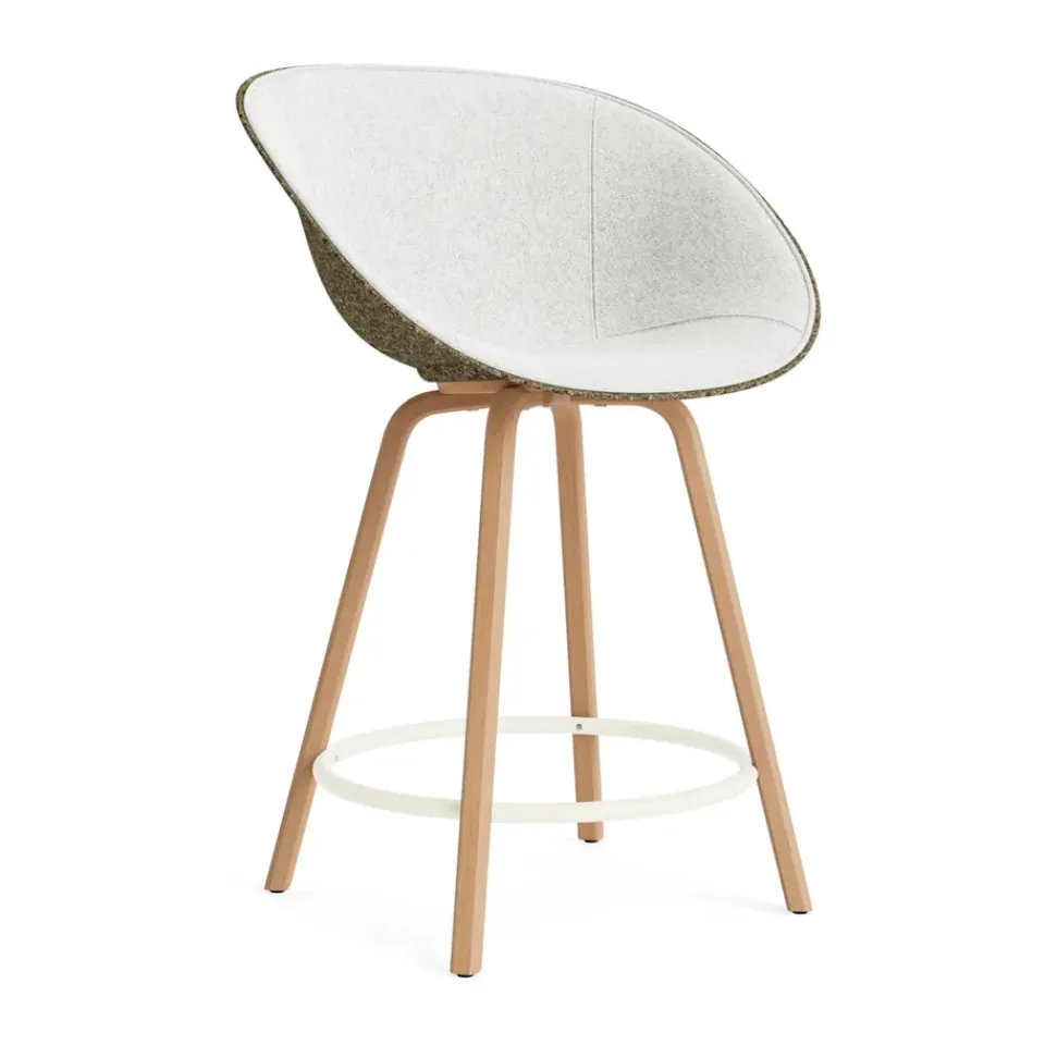 Normann Copenhagen Bar Stools*Mat Bar Armchair front-upholstered 65 cm, Hallingdal 110-seaweed-beech-cream steel Beige