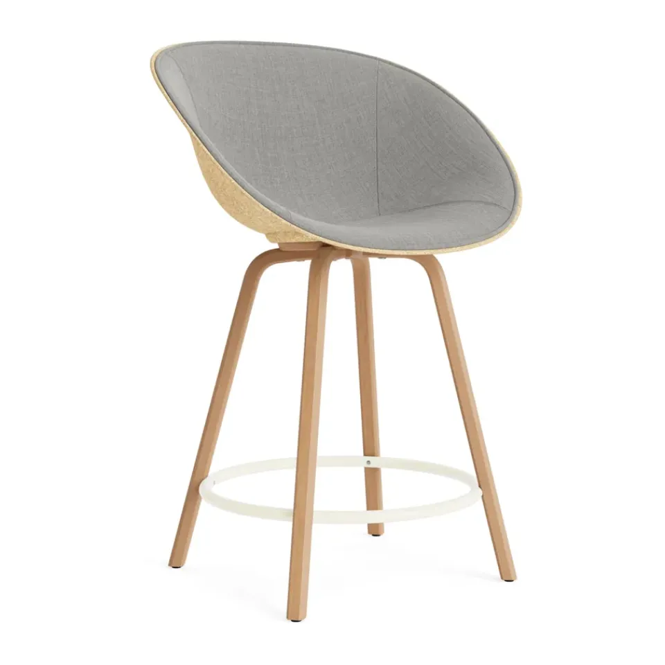 Normann Copenhagen Bar Stools*Mat Bar Armchair front-upholstered 65 cm, Remix 133-hemp-beech-cream steel Grey