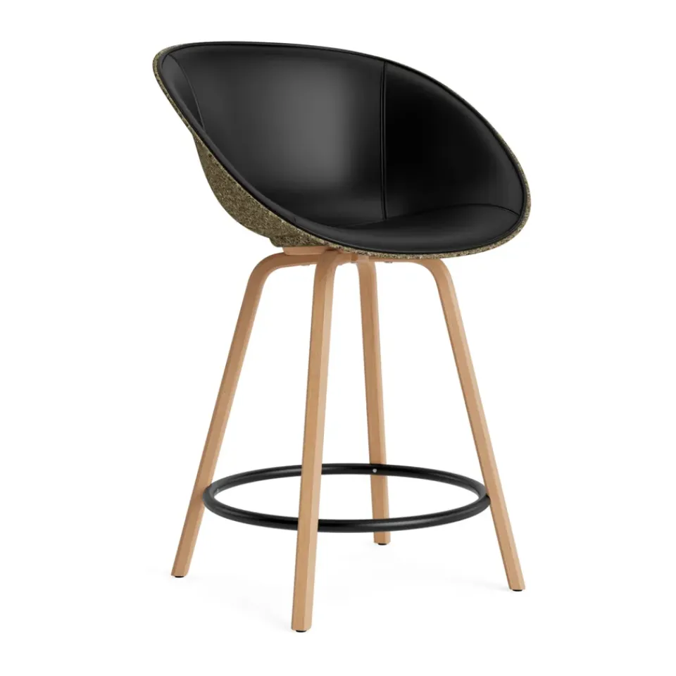 Normann Copenhagen Bar Stools*Mat Bar Armchair front-upholstered 65 cm, Ultra 41599-seaweed-beech- steel Black