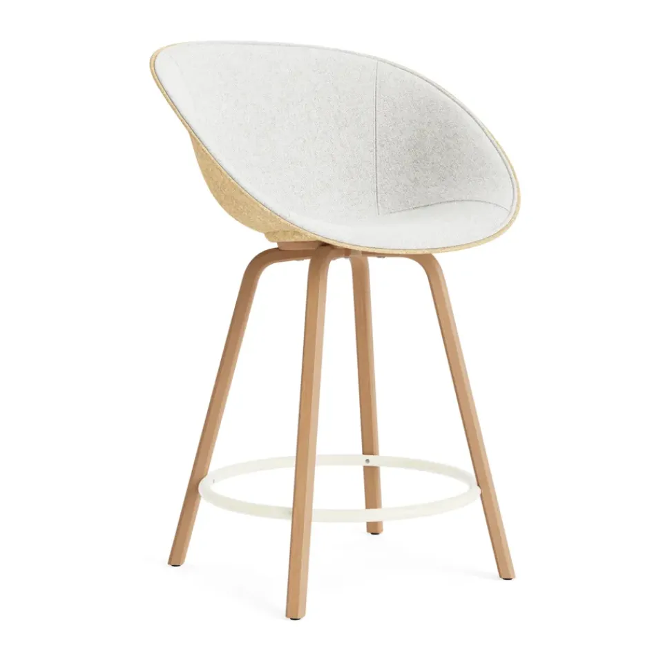 Normann Copenhagen Bar Stools*Mat Bar Armchair front-upholstered 65 cm, Hallingdal 110-hemp-beech-cream steel Grey