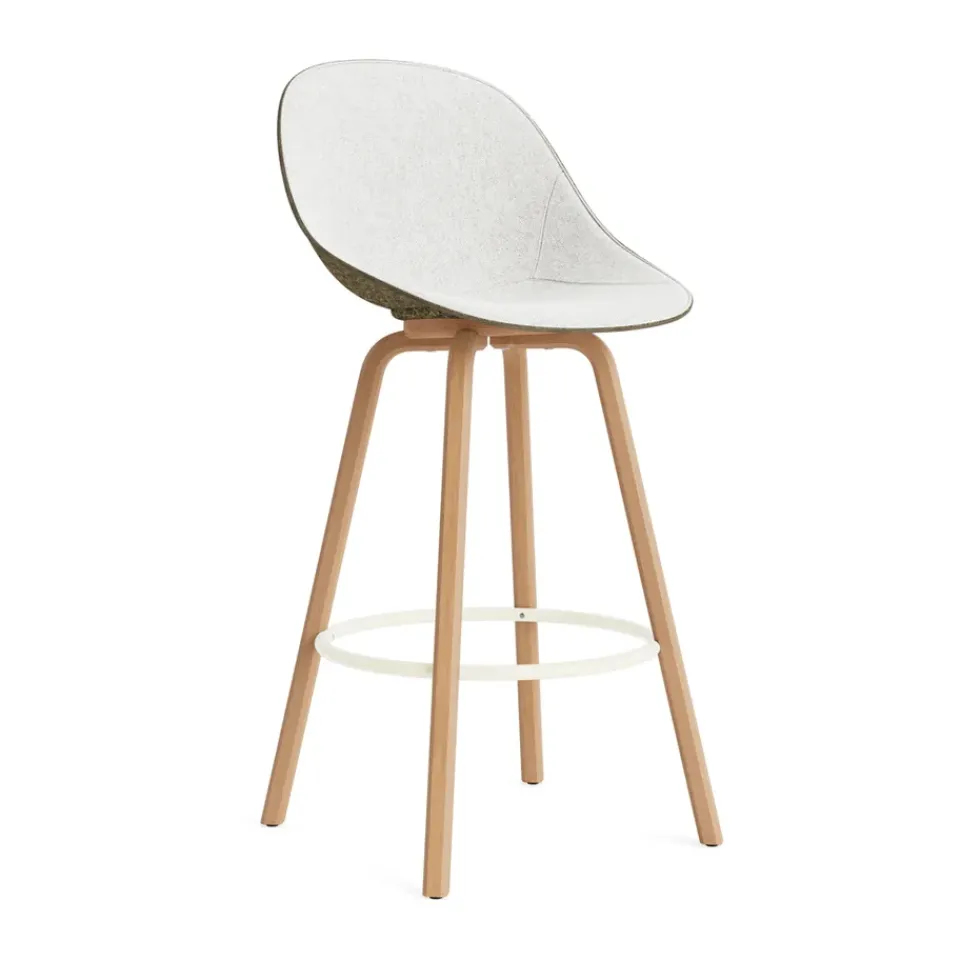 Normann Copenhagen Bar Stools*Mat Bar Chair bar stool front upholstered 75 cm, Hallingdal 110-seaweed-beech-cream steel Grey