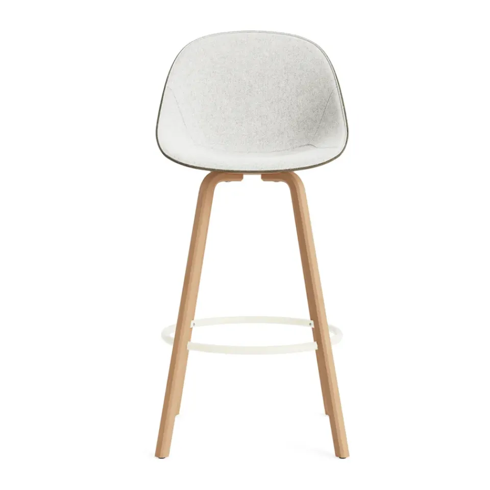 Normann Copenhagen Bar Stools*Mat Bar Chair bar stool front upholstered 75 cm, Hallingdal 110-seaweed-beech-cream steel Grey