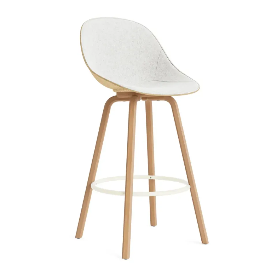 Normann Copenhagen Bar Stools*Mat Bar Chair bar stool front upholstered 75 cm, Hallingdal 110-hemp-beech-cream steel Grey