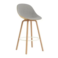 Normann Copenhagen Bar Stools*Mat Bar Chair bar stool front upholstered 75 cm, Remix 133-hemp-beech-cream steel Grey