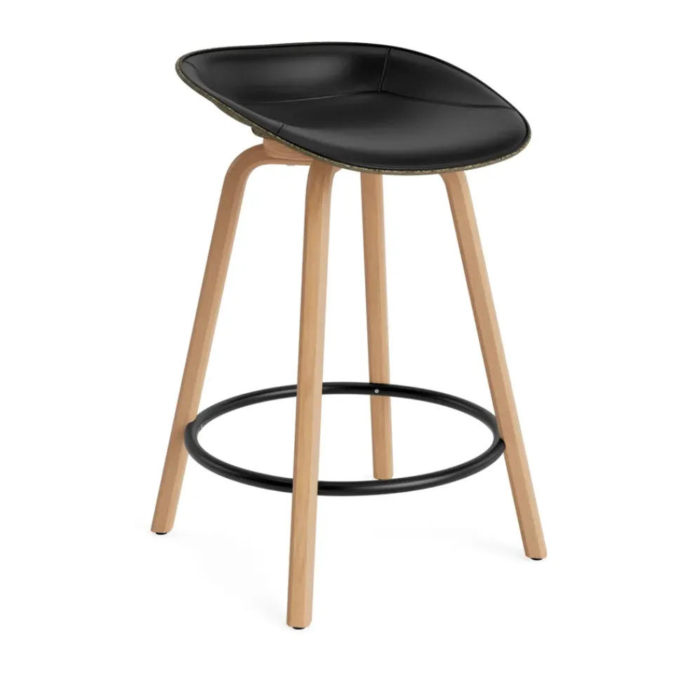 Normann Copenhagen Bar Stools*Mat Barstool front-upholstered 65 cm., Ultra 41599-seaweed-beech- steel Black