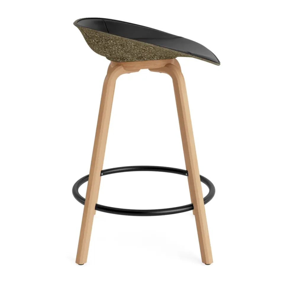 Normann Copenhagen Bar Stools*Mat Barstool front-upholstered 65 cm., Ultra 41599-seaweed-beech- steel Black