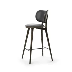 Mater Bar Stools*High Stool Backrest barstool low, leather , sirka grey oak stand Black