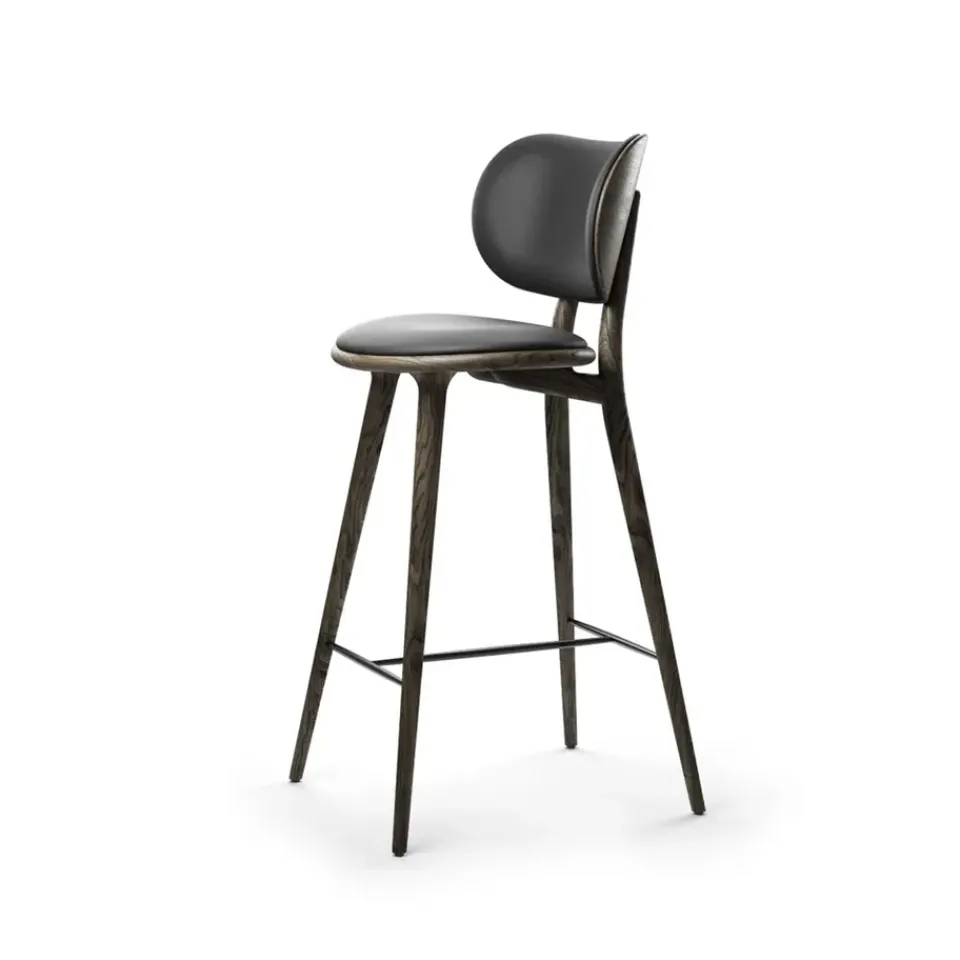 Mater Bar Stools*High Stool Backrest barstool low, leather , sirka grey oak stand Black