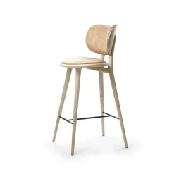 Mater Bar Stools*High Stool Backrest barstool low, leather natural, matt varnished oak stand Beige