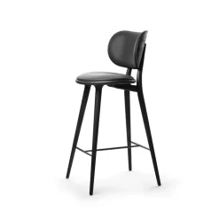 Mater Bar Stools*High Stool Backrest barstool low, leather , stained beech stand Black