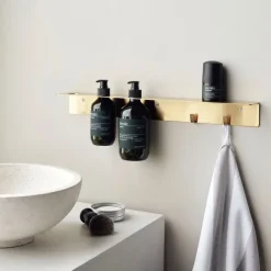 Meraki Shelves & Shelving Systems*shelf with bottle hanger and hook, Brushed brass finish Gold-coloured
