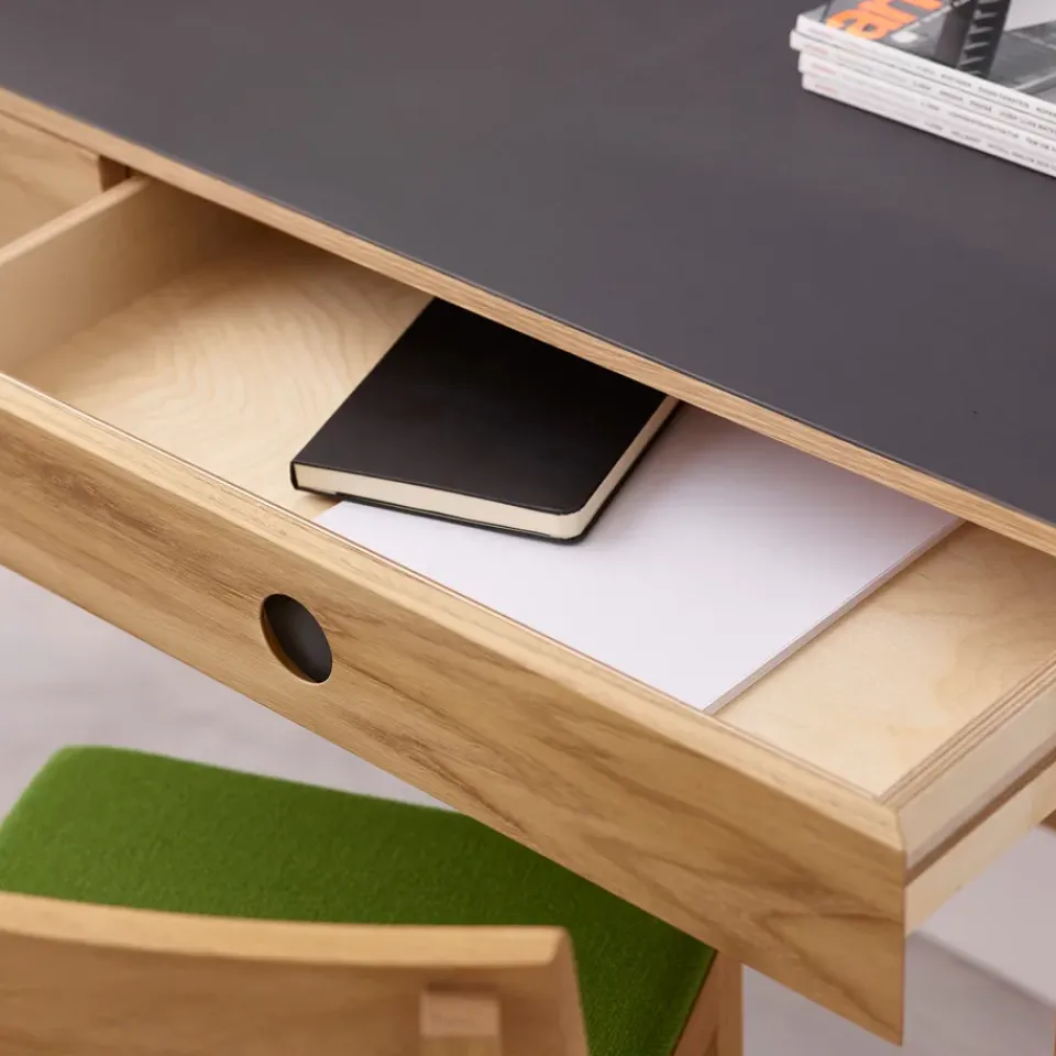 A2 Desks*Mind desk, linoleum, drawers and legs in white-oiled oak Black
