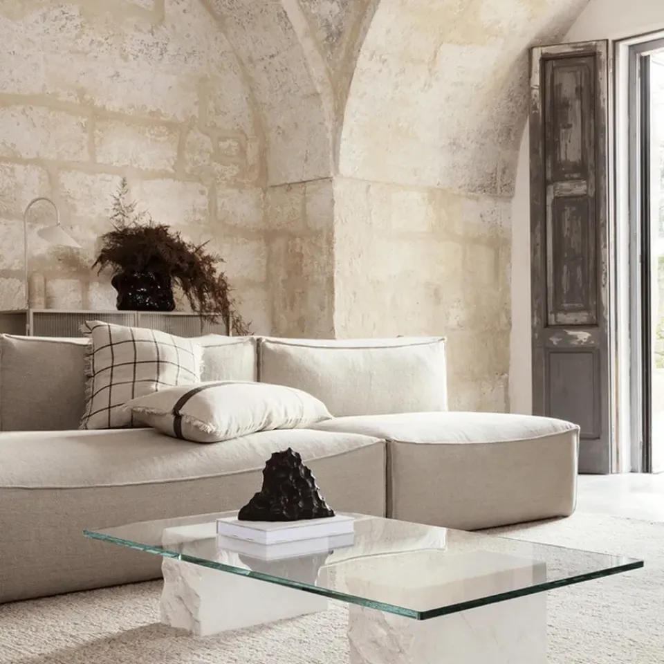 Ferm Living Coffee Tables*Mineral coffee table, Glass, marble base Transparent