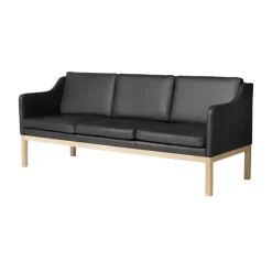 FDB Møbler Sofas*MK46 Mogens Koch 3-seater sofa, Lacquered oak- leather Black
