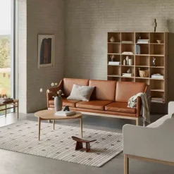 FDB Møbler Sofas*MK46 Mogens Koch 3-seater sofa, Lacquered oak- leather Black