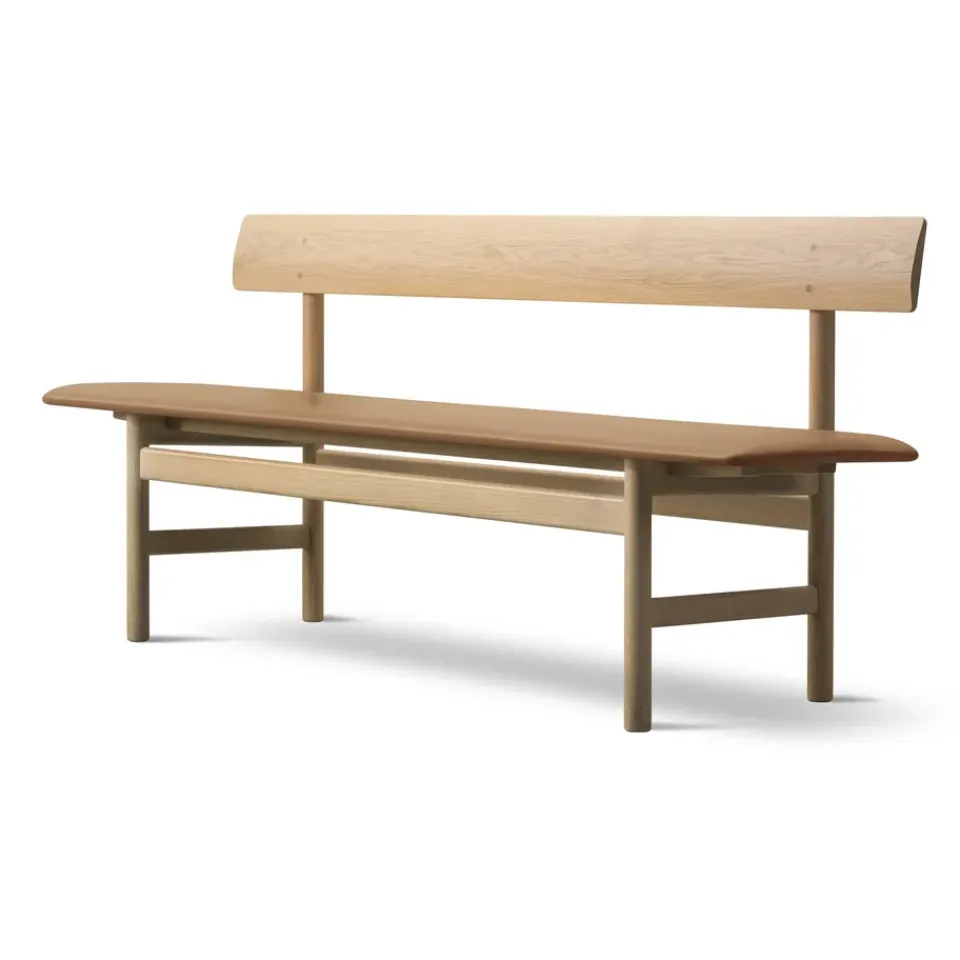 Fredericia Furniture Benches*Mogensen 3171 bench, Leather omni 307-waxed oak BeigeBrown