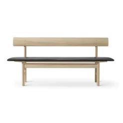 Fredericia Furniture Benches*Mogensen 3171 bench, Soaped oak-leather omni 301 Black