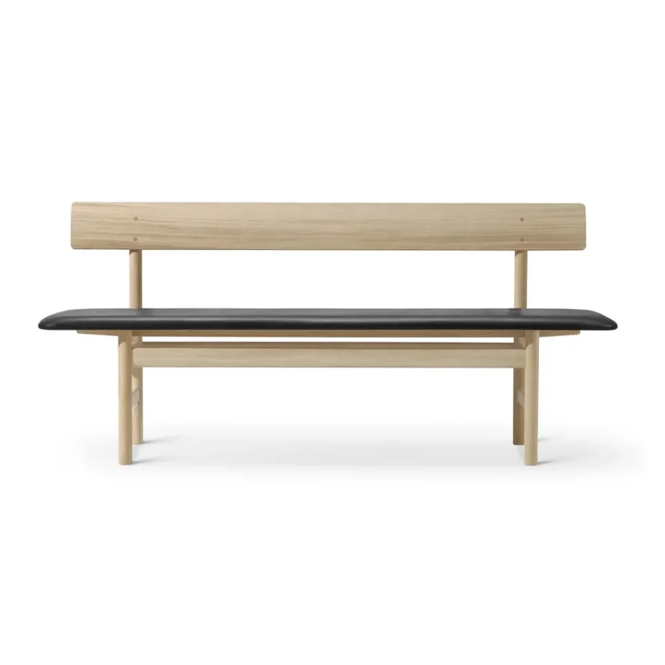 Fredericia Furniture Benches*Mogensen 3171 bench, Soaped oak-leather omni 301 Black