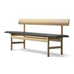 Fredericia Furniture Benches*Mogensen 3171 bench, Soaped oak-leather omni 301 Black